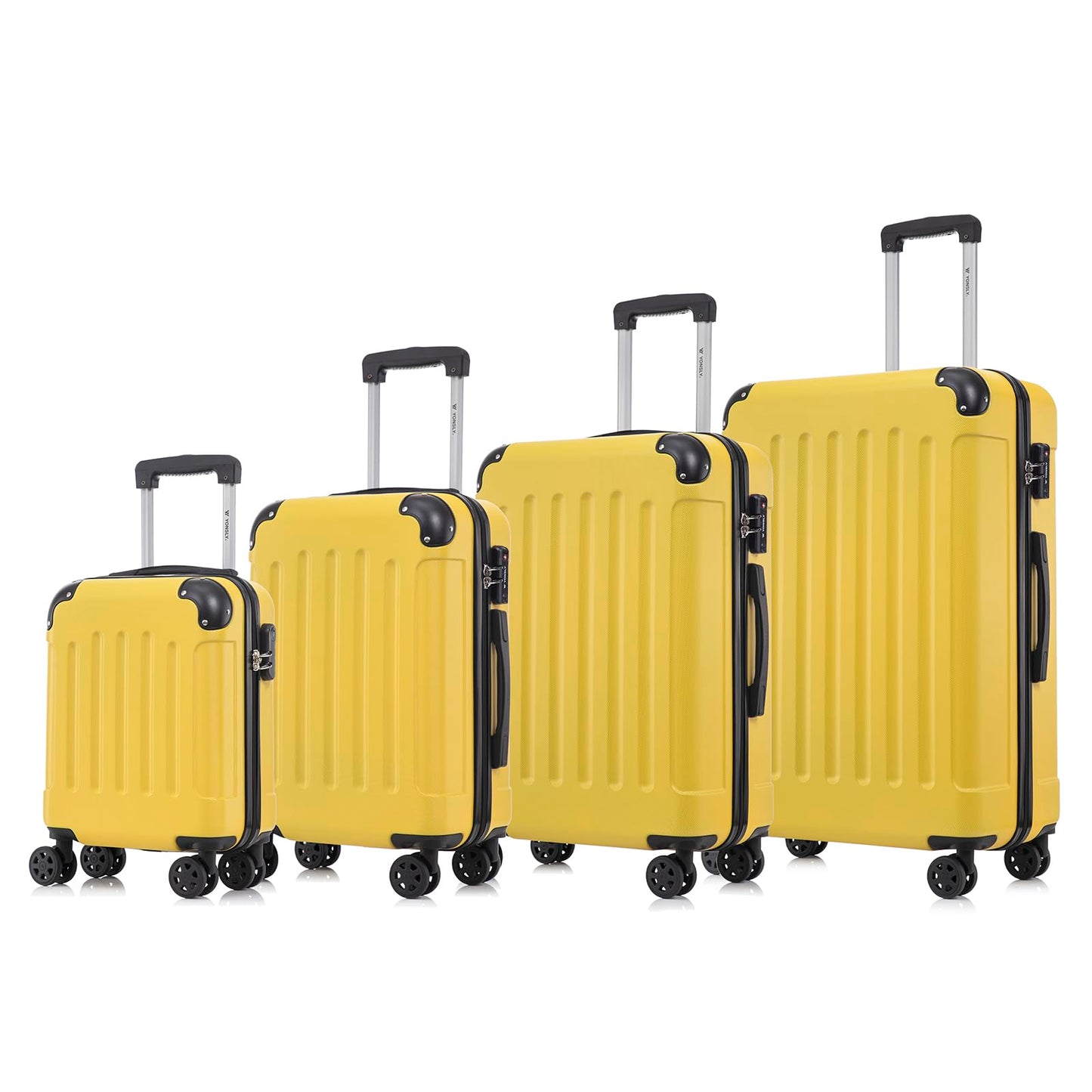 Hartschalen-Reisekoffer-Set (gelb) mit Teleskopgriff und 4 Rollen, vier Größen
