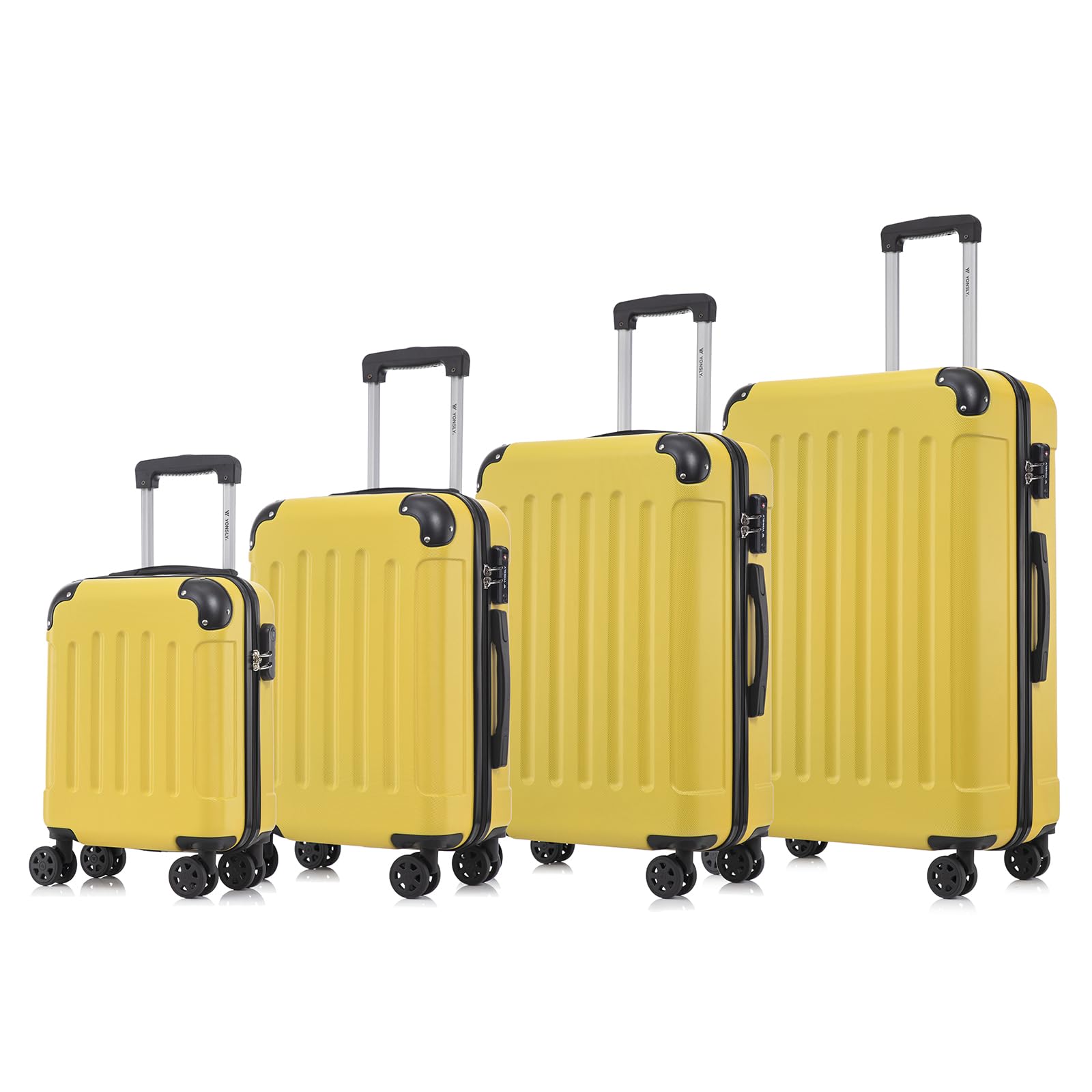 Hartschalen-Reisekoffer-Set (gelb) mit Teleskopgriff und 4 Rollen, vier Größen
