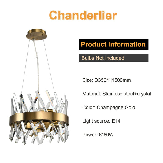 LQWELL® Kronleuchter mit 6 Lichtpunkten, Champagner-Gold, klare Kristallhänger