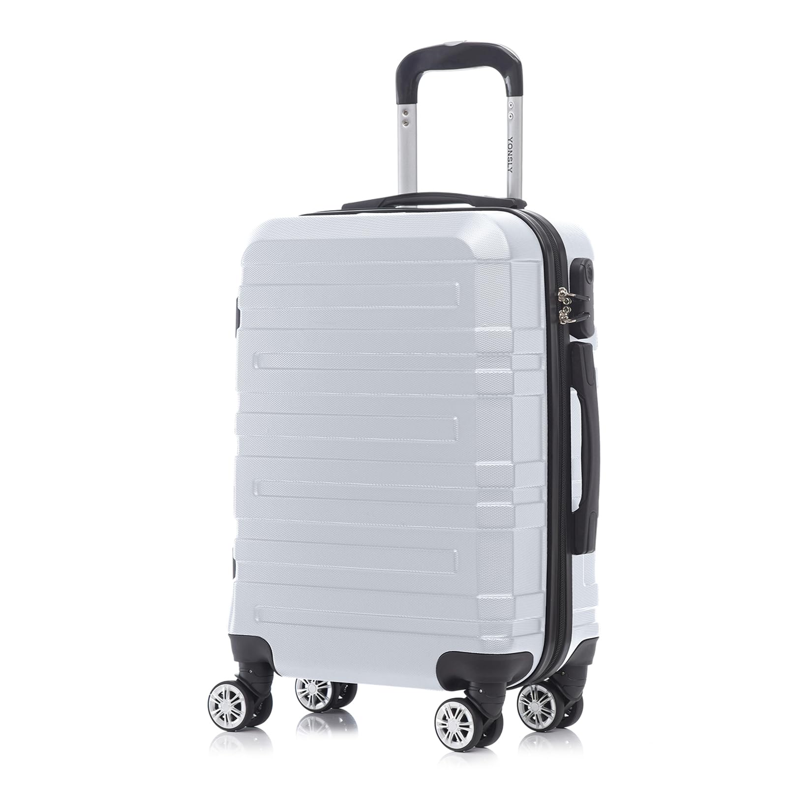 Hartschalen-Reisekoffer mit Trolleygriff, 4 Rollen, weiß, gerippte Front