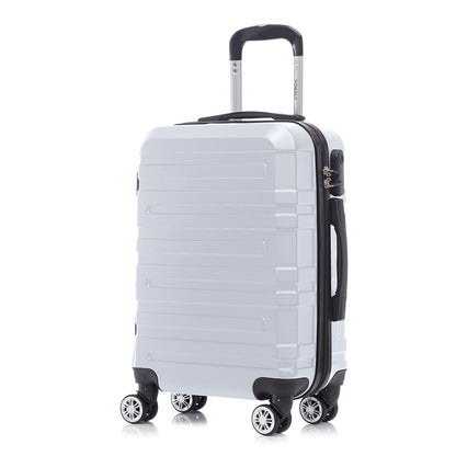 Hartschalen-Reisekoffer mit Trolleygriff, 4 Rollen, weiß, gerippte Front