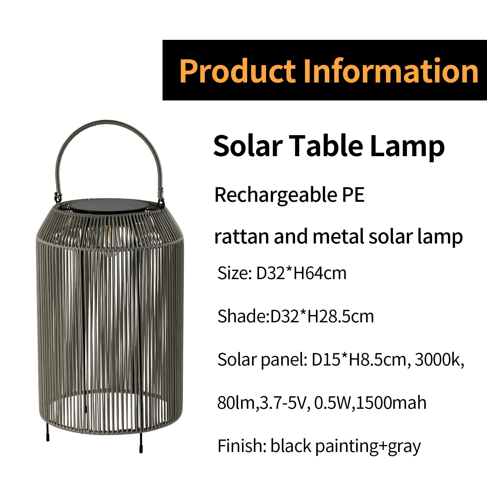 Solarlaterne aus Metallgeflecht mit rundem Tragebügel und schwarzer Solar-Oberplatte