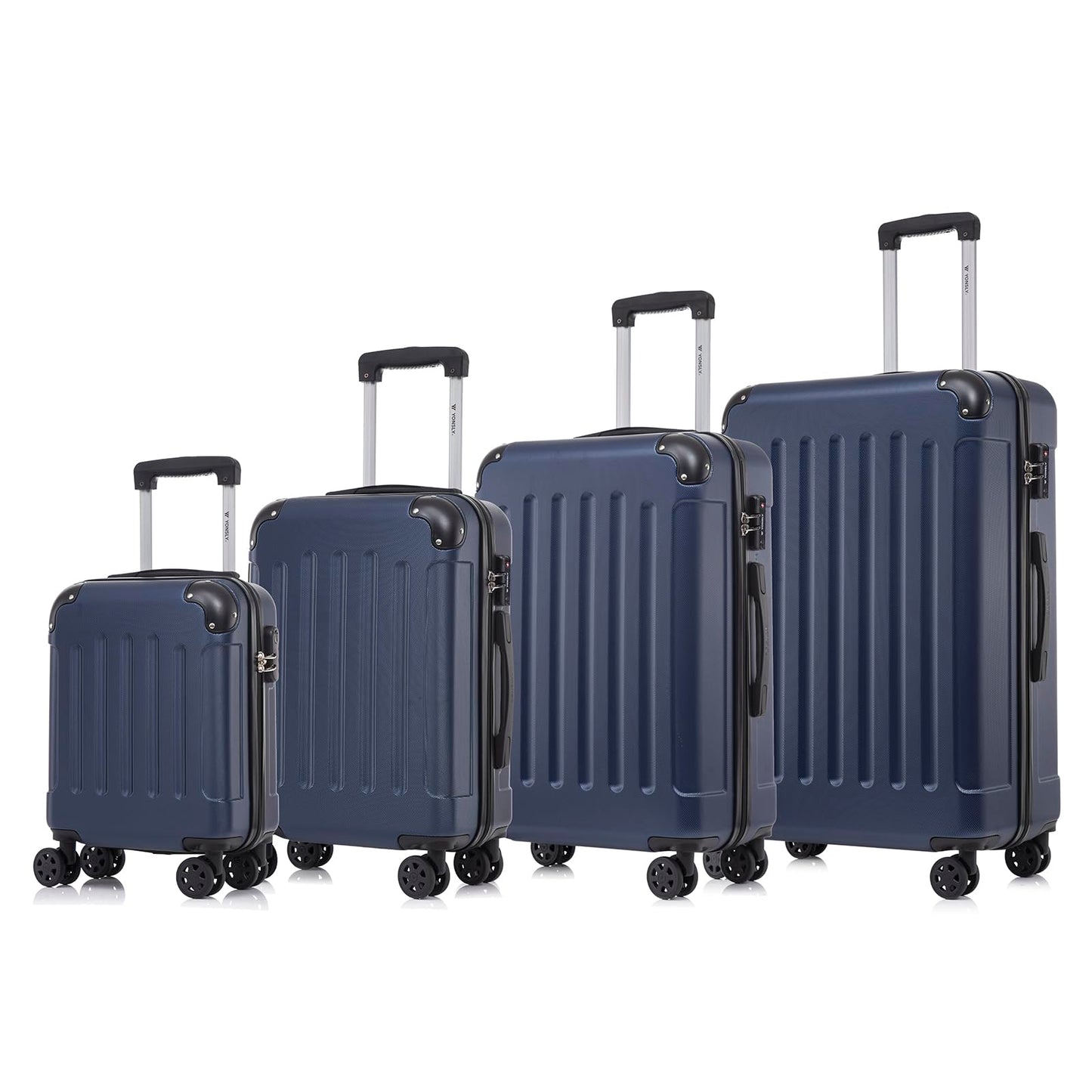 Reisekoffer-Set mit Hartschale, 4 Rollen und ausziehbaren Griffen, dunkelblau