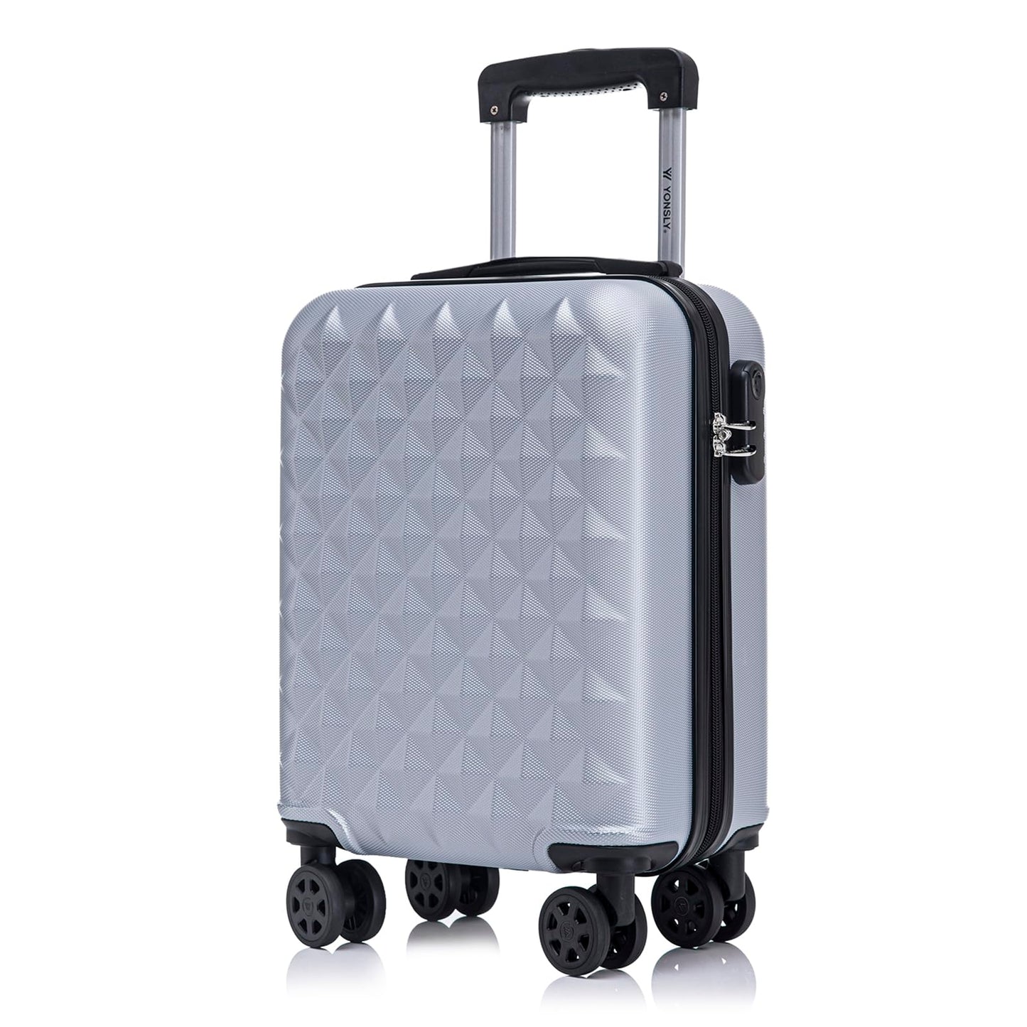 Kabinenkoffer Hartschale Hellgrau mit Dreiecks-Relief, Trolleygriff, 4 Rollen, Zahlenschloss