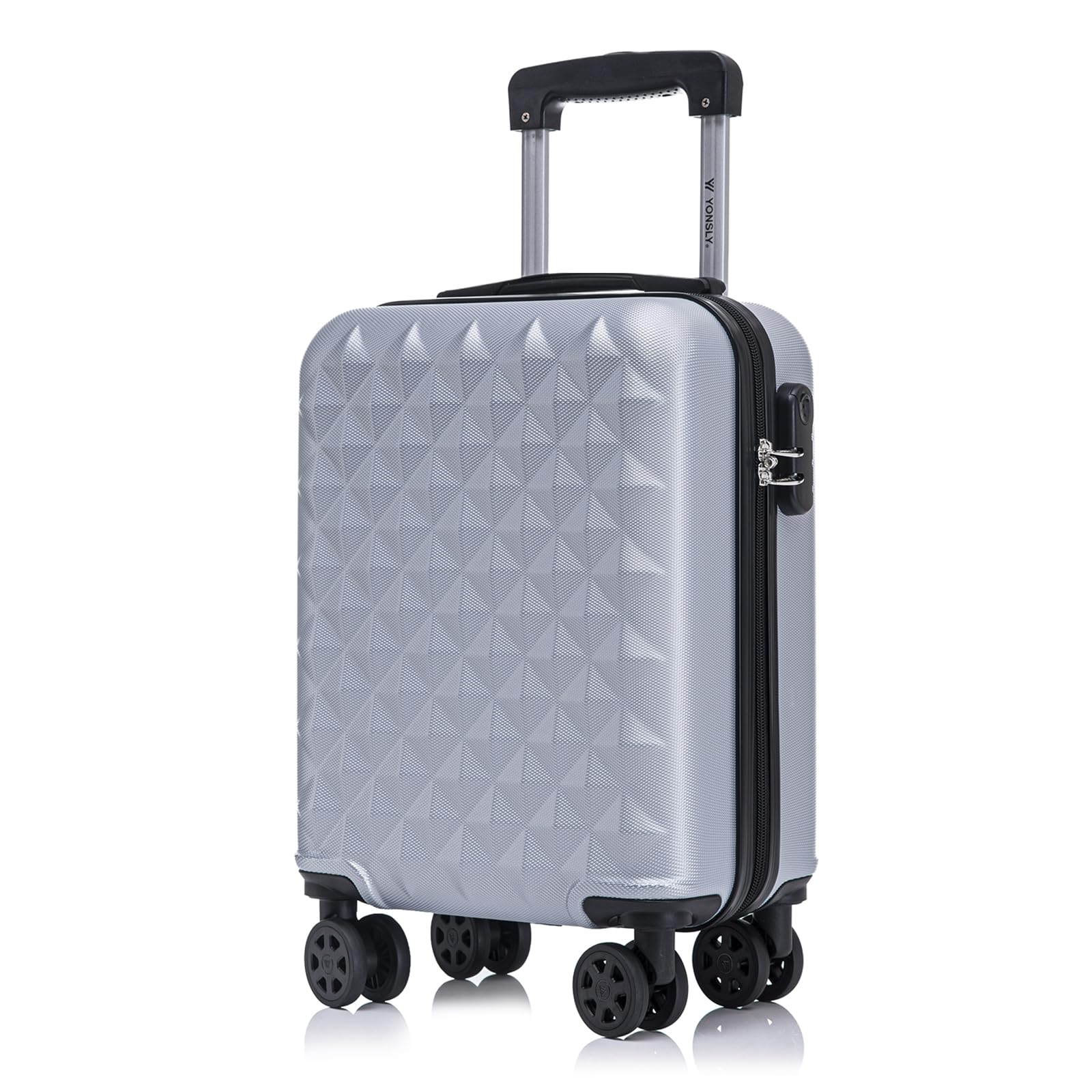 Kabinenkoffer Hartschale Hellgrau mit Dreiecks-Relief, Trolleygriff, 4 Rollen, Zahlenschloss