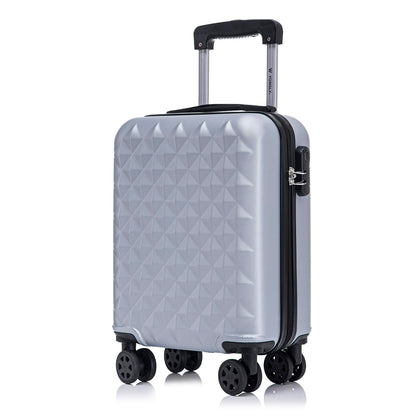 Kabinenkoffer Hartschale Hellgrau mit Dreiecks-Relief, Trolleygriff, 4 Rollen, Zahlenschloss