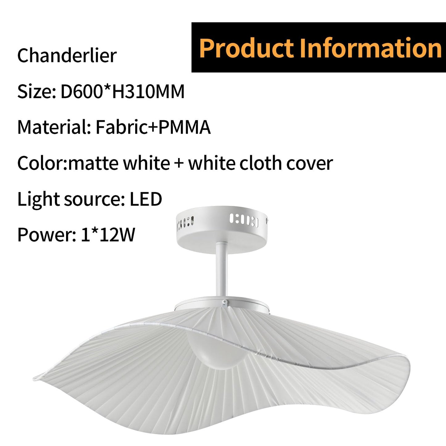 Pendelleuchte mit weißem Stoff-/PMMA-Schirm und LED, Blick auf Schirm und Halterung