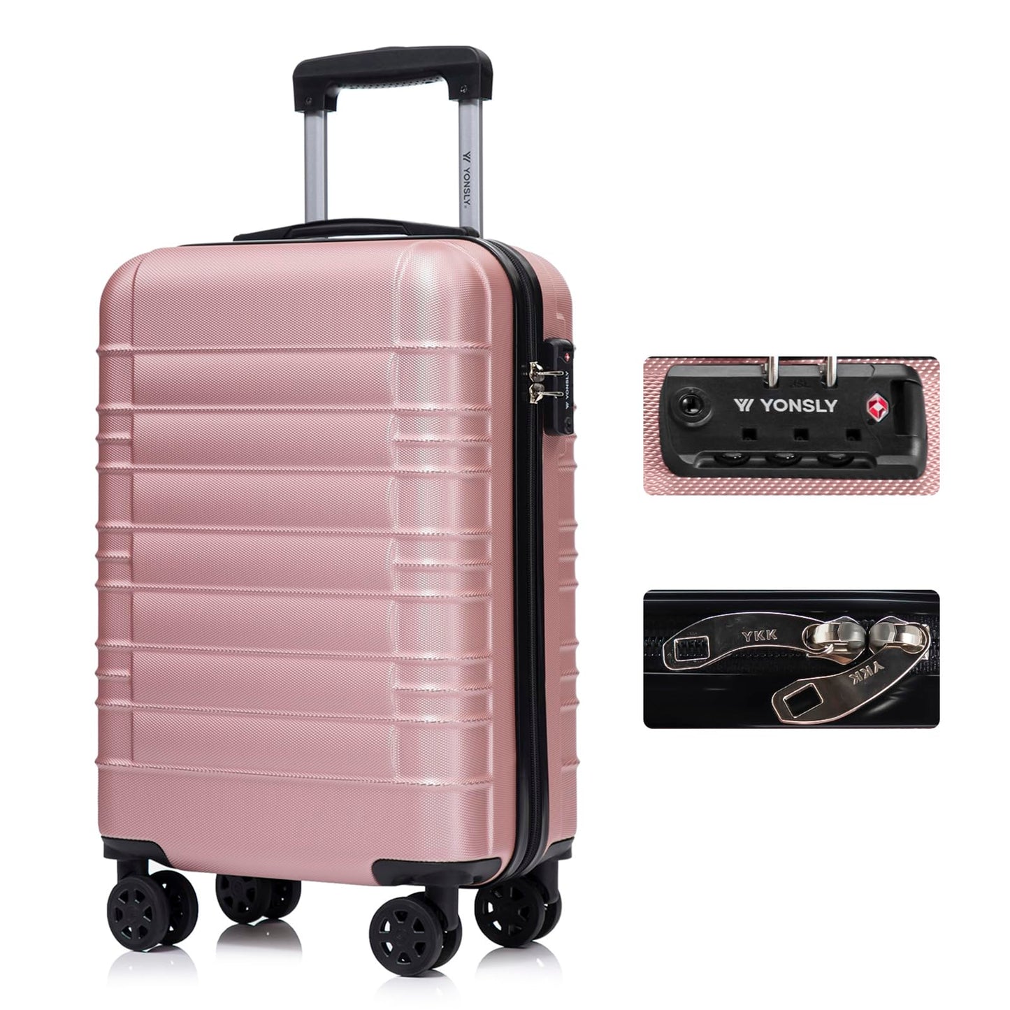 Kabinenkoffer mit Hartschale, TSA-Schloss und 4 Rollen, roséfarben