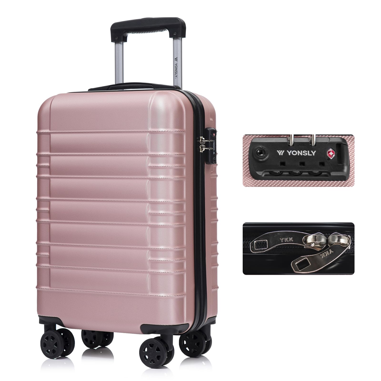 Kabinenkoffer mit Hartschale, TSA-Schloss und 4 Rollen, roséfarben