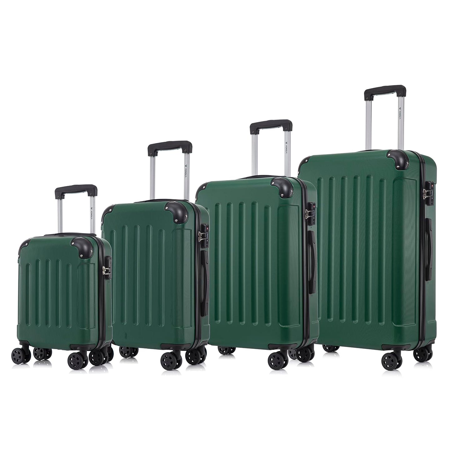 Hartschalen-Reisekoffer-Set (dunkelgrün) mit Teleskopgriff und 4 Rollen, vier Größen