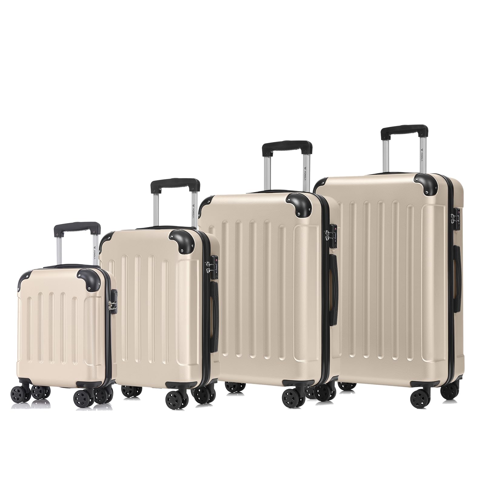 Reisekoffer-Set mit Hartschale, 4 Rollen und ausziehbaren Griffen, hellbeige