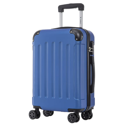 Hartschalen-Reisekoffer in Saphirblau mit 4 Rollen und seitlichem Griff, geschlossen.