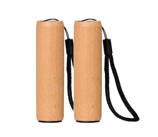Mini-Taschenlampe mit Holzschale, zwei Stück, schwarze Trageschnur