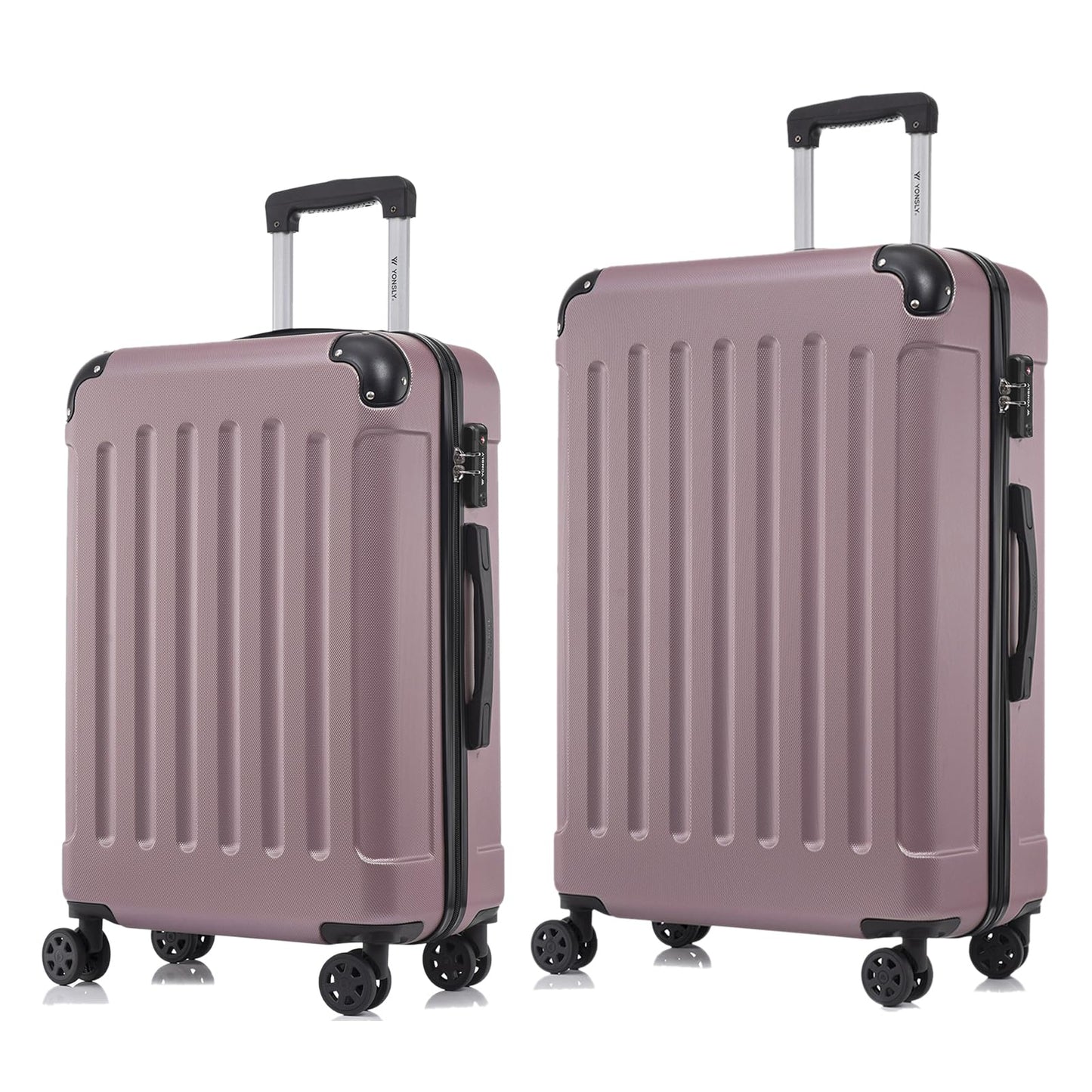 Reisekoffer-Set mit Hartschale, 2 Trolleys, rosé-violett, mit TSA-Schloss, 4 Rollen.