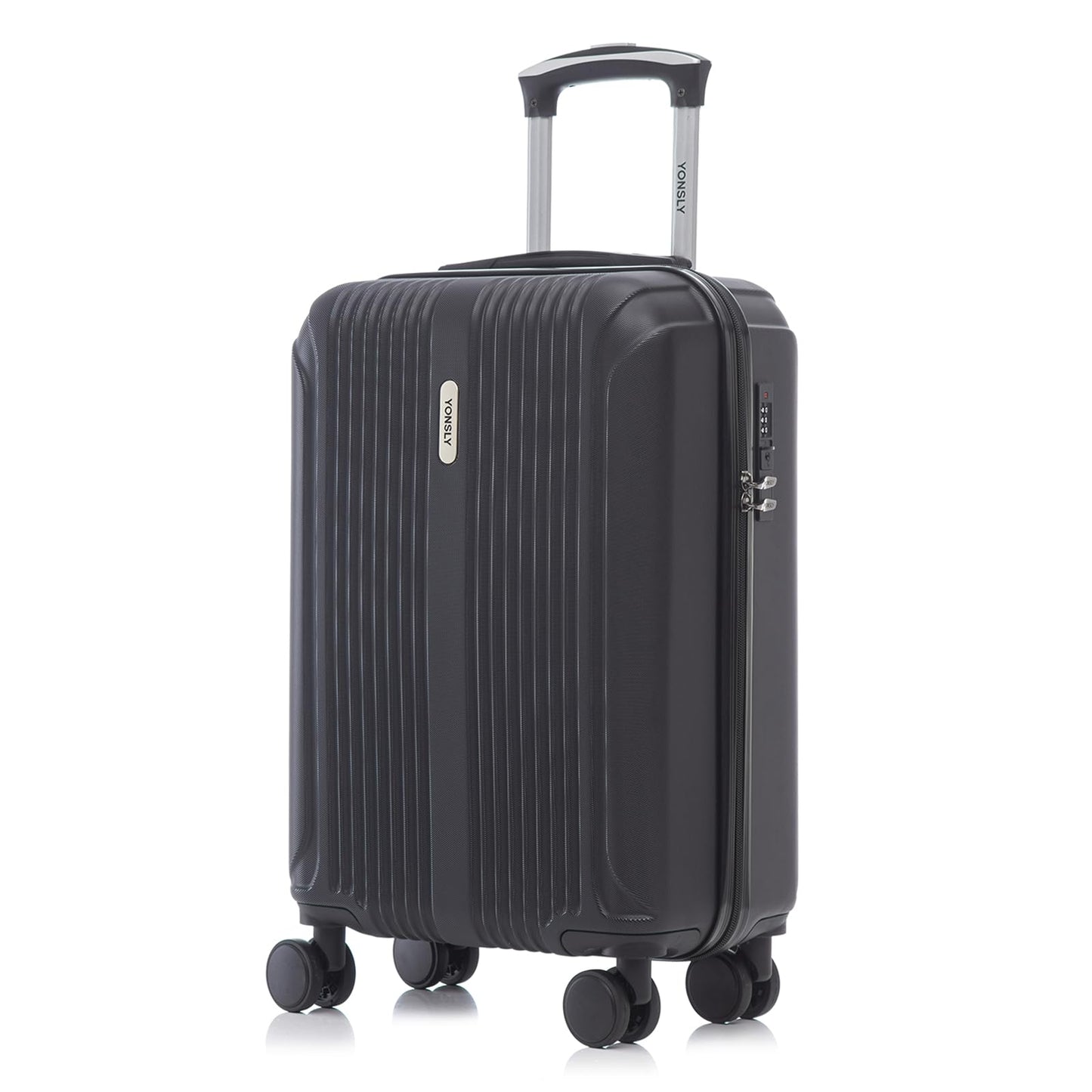 Reisekoffer mit Hartschale, schwarzer Koffer mit 4 Rollen und ausziehbarem Trolleygriff