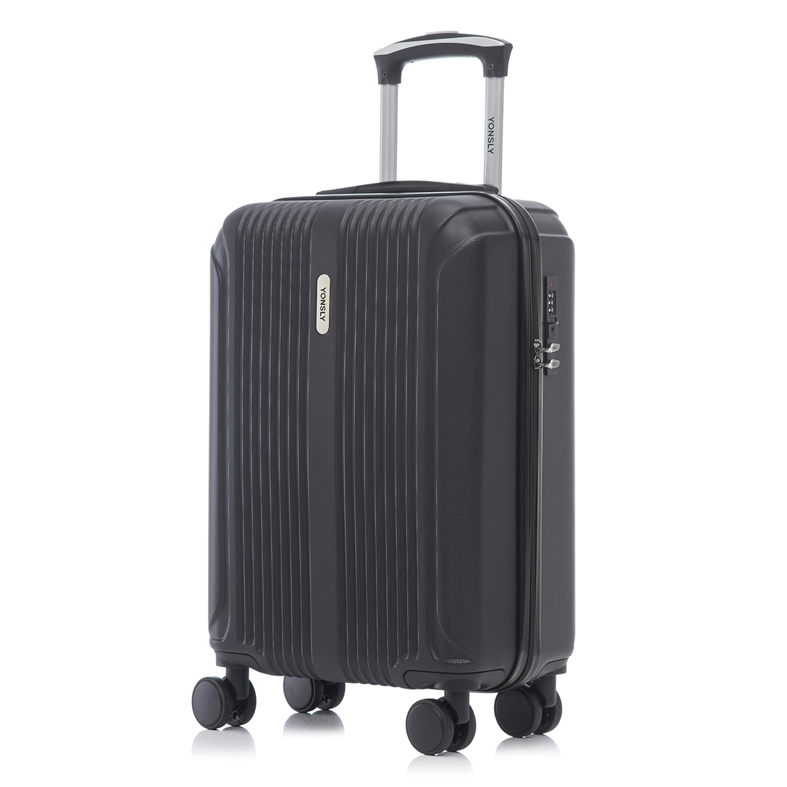 Reisekoffer mit Hartschale, schwarzer Koffer mit 4 Rollen und ausziehbarem Trolleygriff