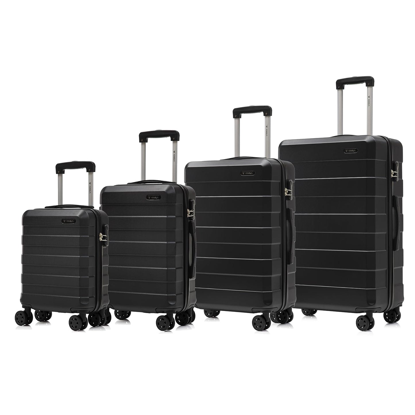 Hartschalen-Reisekofferset (4-teilig) in Schwarz mit 4 Doppelrollen und Zahlenschloss