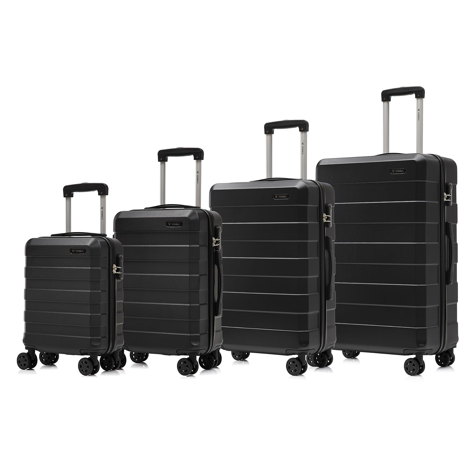 Hartschalen-Reisekofferset (4-teilig) in Schwarz mit 4 Doppelrollen und Zahlenschloss