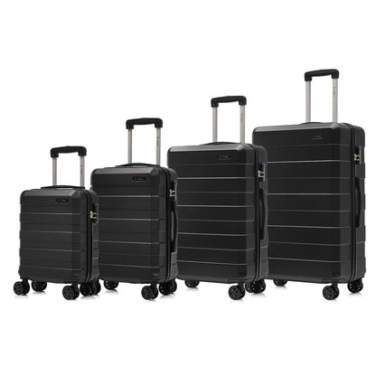 Hartschalen-Reisekofferset (4-teilig) in Schwarz mit 4 Doppelrollen und Zahlenschloss