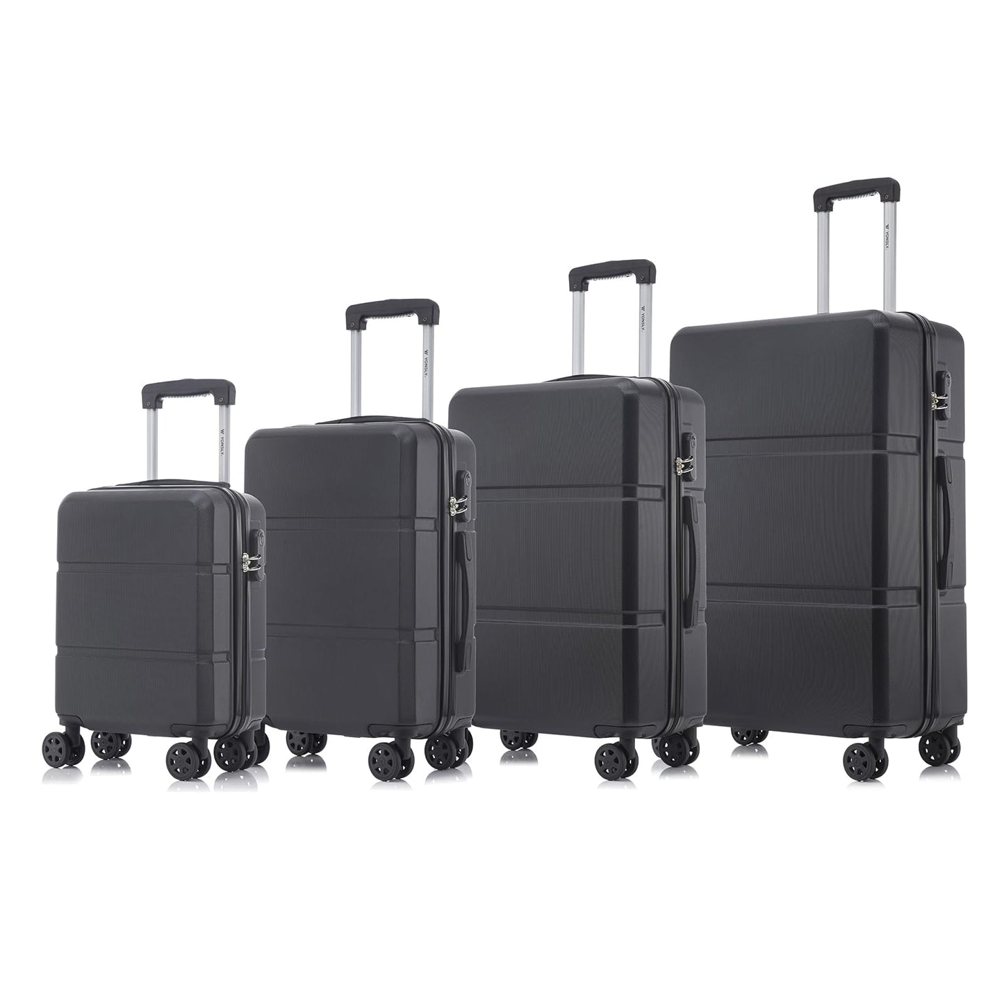 Hartschalen-Reisekoffer-Set mit 4 Rollkoffern, Trolleygriff und 4 Rollen, dunkelgrau