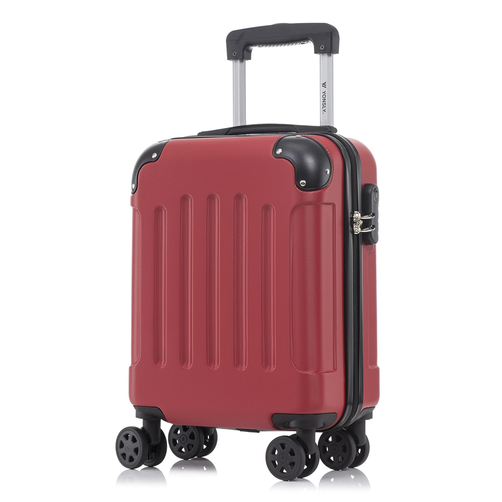 Weinroter Hartschalen-Trolley mit Zahlenschloss, 4 Rollen und Teleskopgriff
