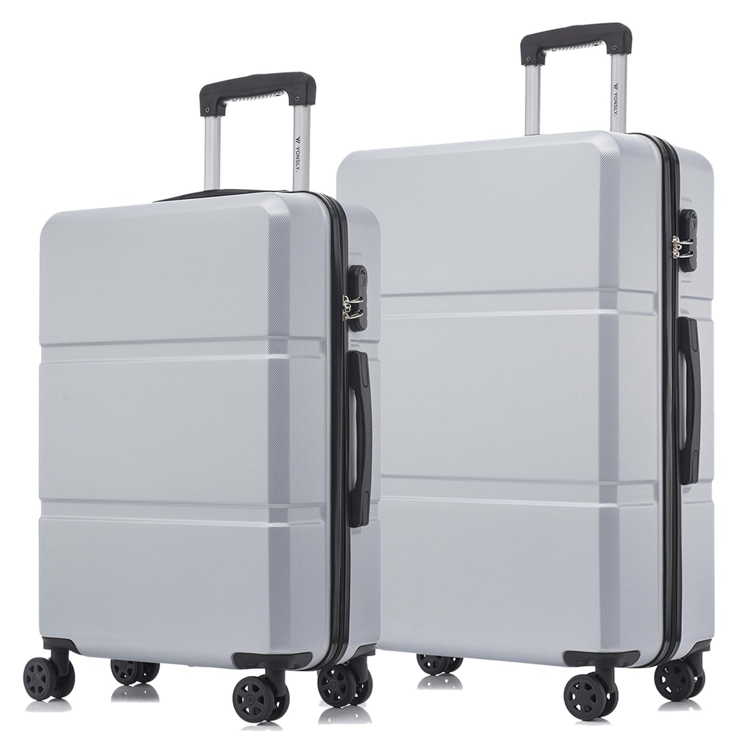 Hartschalen-Trolley-Reisekoffer-Set 2-tlg., hellgrau, mit 4 Rollen und ausziehbarem Griff