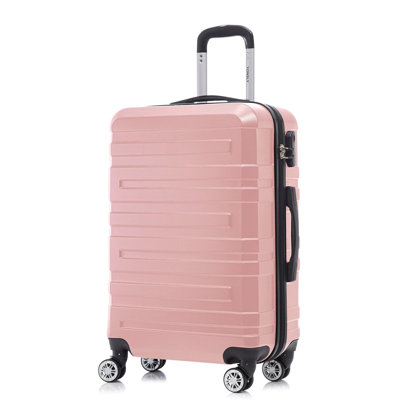 Hartschalen-Reisekoffer mit Trolleygriff, 4 Rollen, roséfarben, Rück-/Seitenansicht