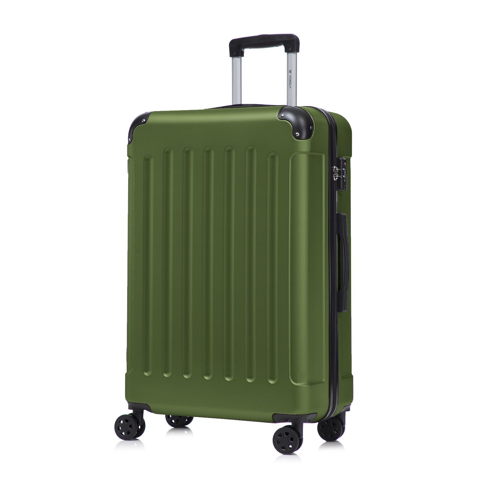 Olivefarbener Hartschalen-Reisekoffer mit ausziehbarem Griff und vier Rollen