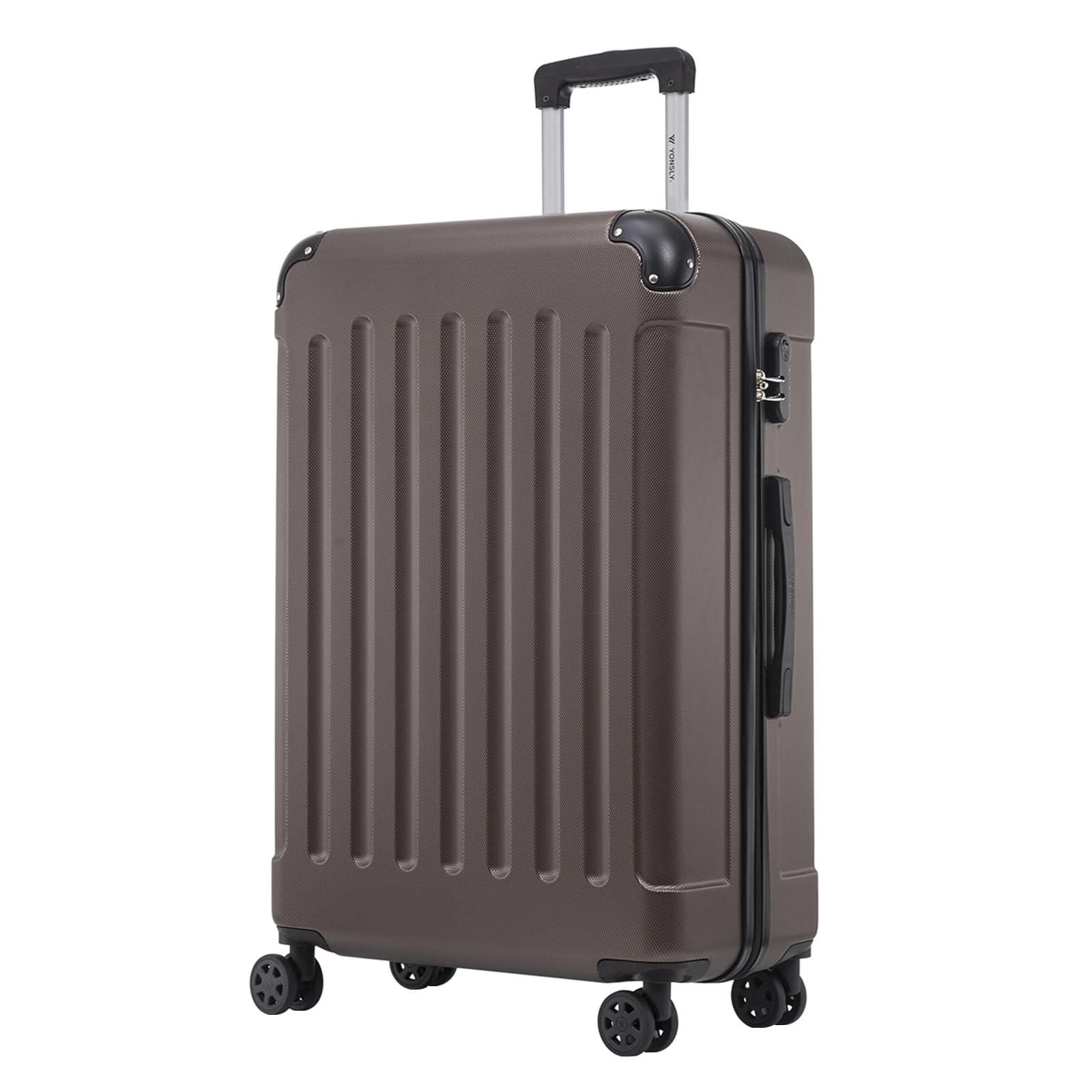 YONSLY® Rollkoffer in Dunkelgrau, Hartschale mit Rippen, 4 Rollen, Teleskopgriff