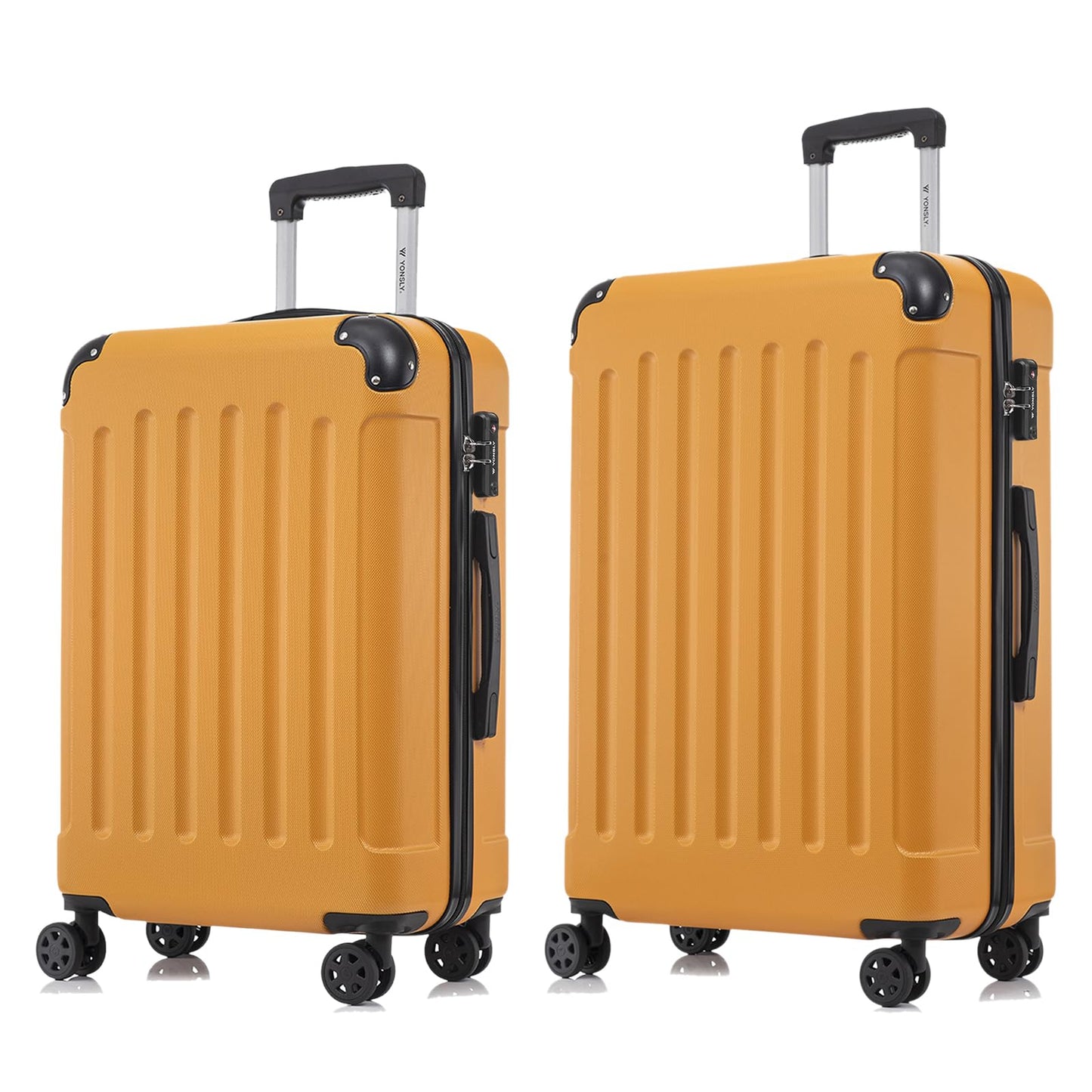Reisekoffer-Set mit Hartschale, 2 Trolleys, orangefarben, mit TSA-Schloss, 4 Rollen.