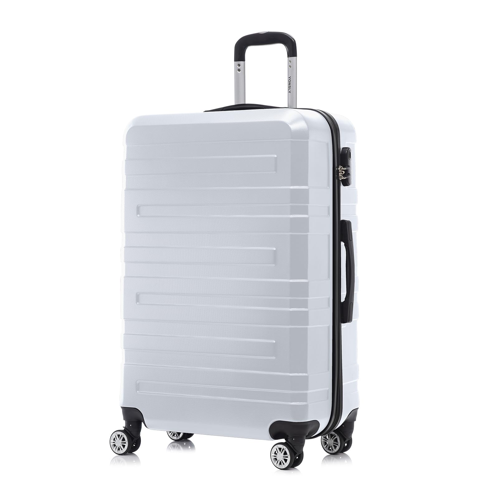 Hartschalen-Reisekoffer mit Trolleygriff, 4 Rollen, weiß, Seitenansicht