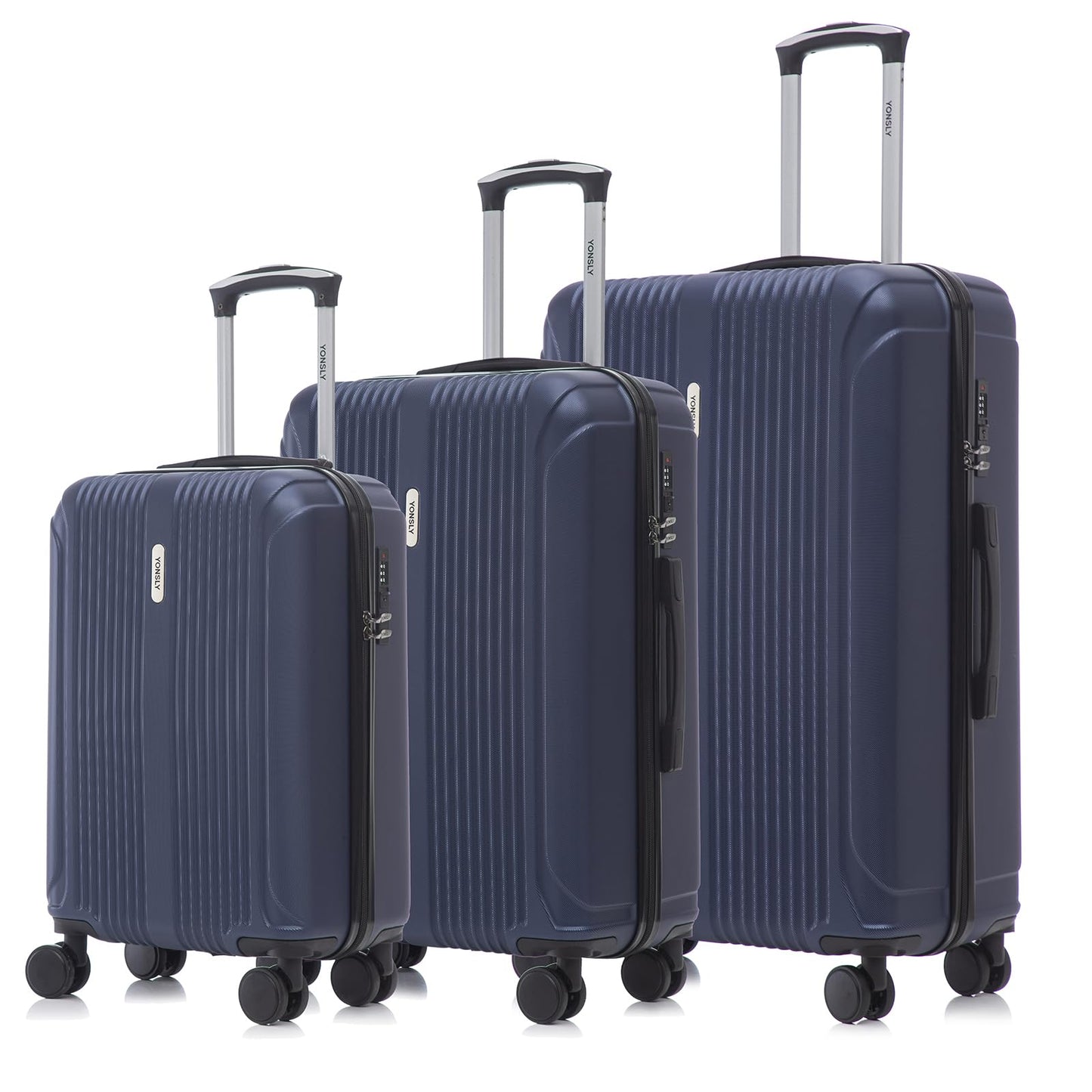 Hartschalen-Kofferset mit 3 Rollkoffern, 4 Rollen, Teleskopgriff, dunkelblau