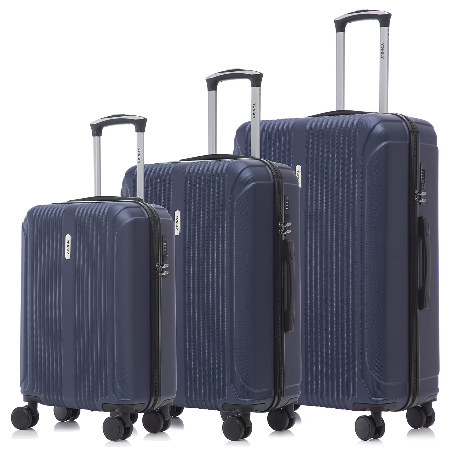 Hartschalen-Kofferset mit 3 Rollkoffern, 4 Rollen, Teleskopgriff, dunkelblau
