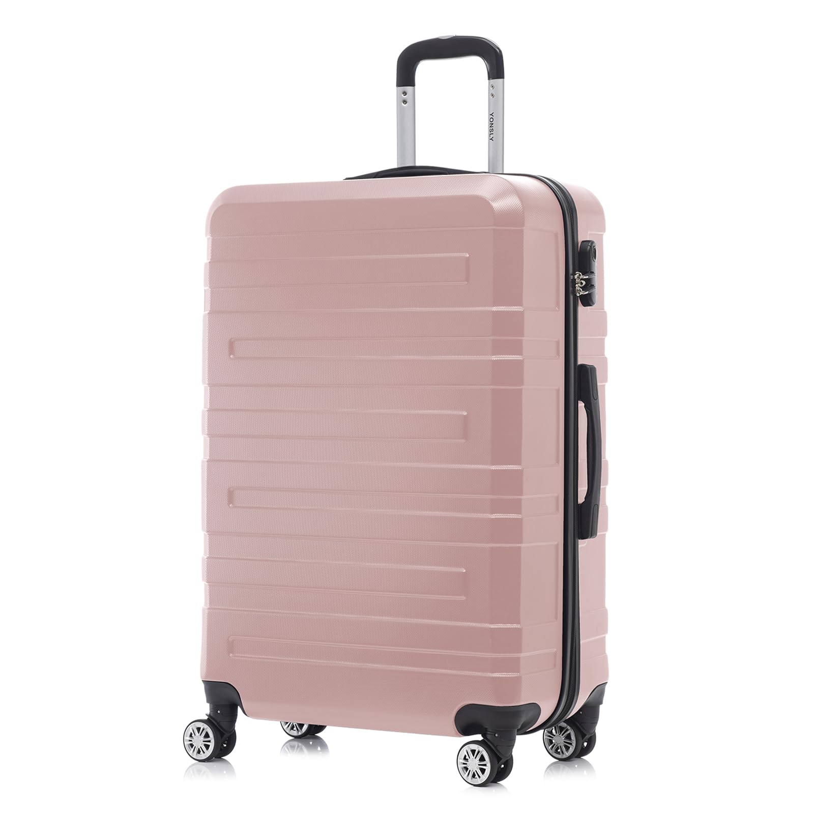 Hartschalen-Reisekoffer mit Trolleygriff, 4 Rollen, roséfarben, Seitenansicht