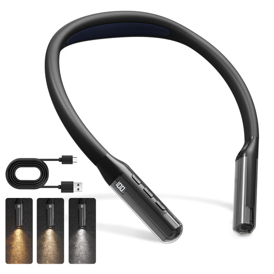 Hals-Leselampe mit biegsamen Armen, LED-Lichtleiste und USB-Ladekabel-Set, schwarz