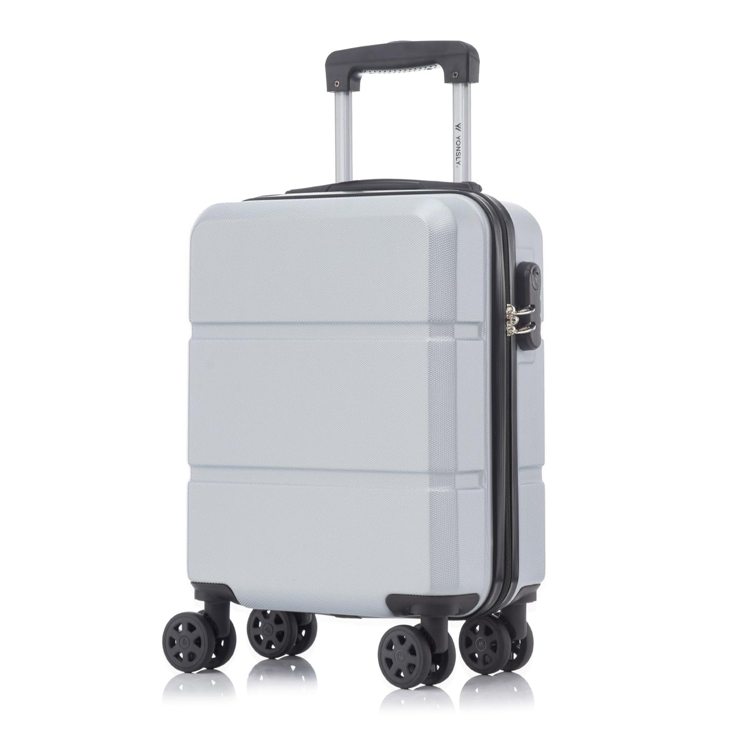 Hellgrauer Hartschalen-Trolley mit 4 Rollen und ausziehbarem Griff