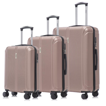 Roségoldfarbener Kofferset mit 3 Hartschalen-Reisekoffern, 4 Rollen und ausziehbarem Griff
