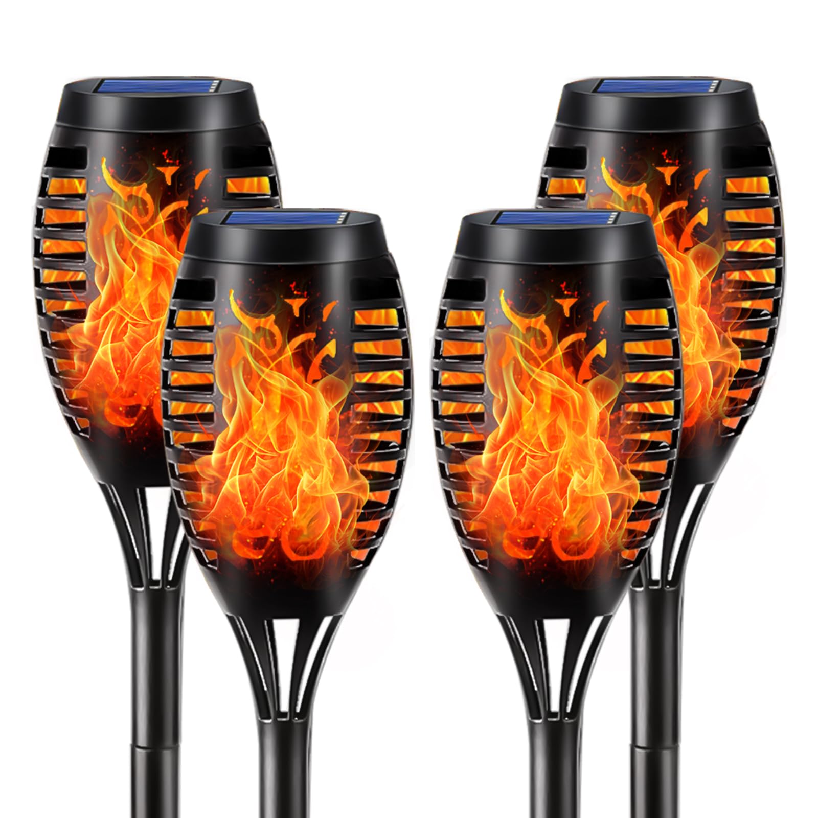 Solar-Fackellicht-Set: 3 schwarze Leuchten mit Flammeneffekt und 12 LEDs