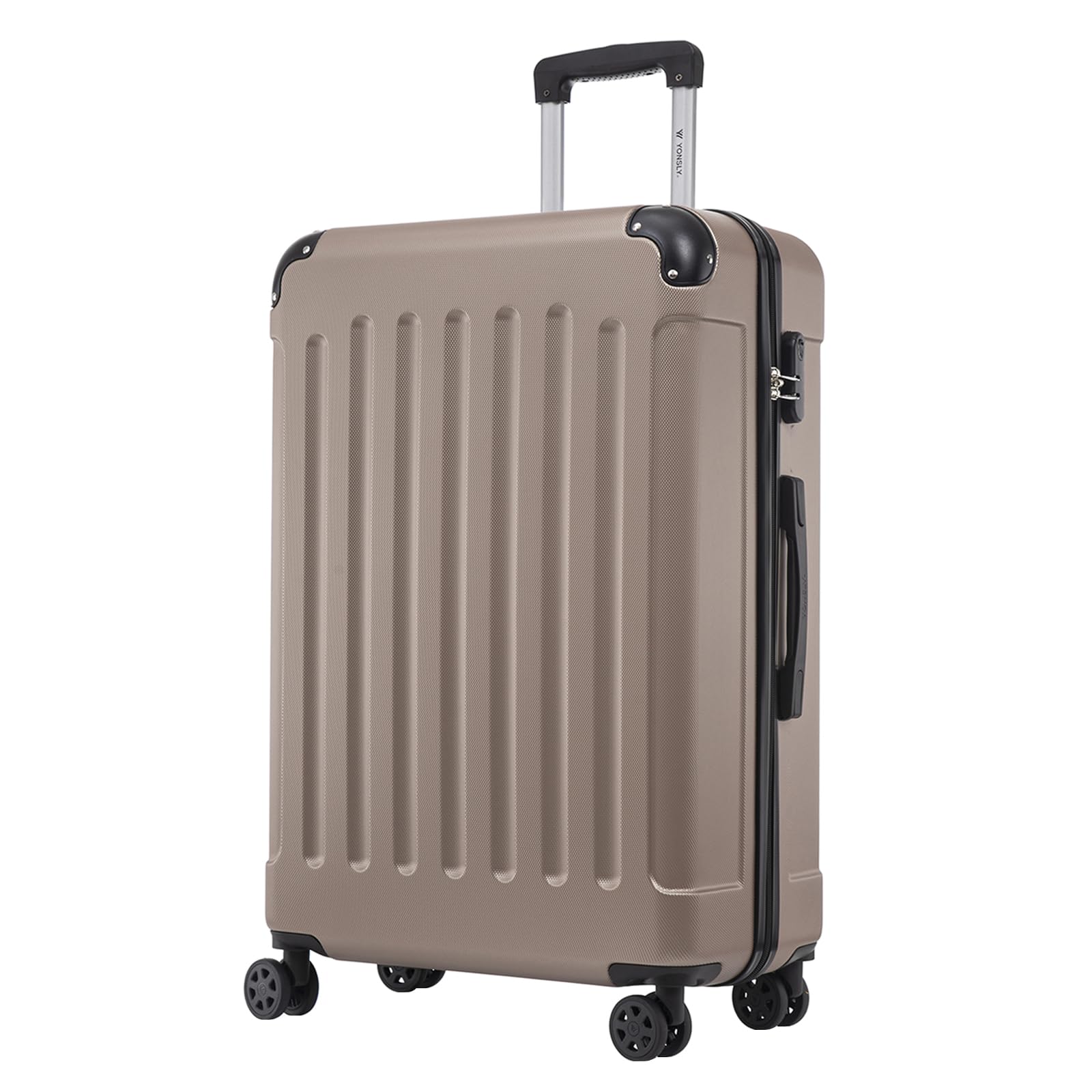 YONSLY® Rollkoffer in Champagnerfarben, Hartschale, 4 Rollen, Teleskopgriff, Seitenfach