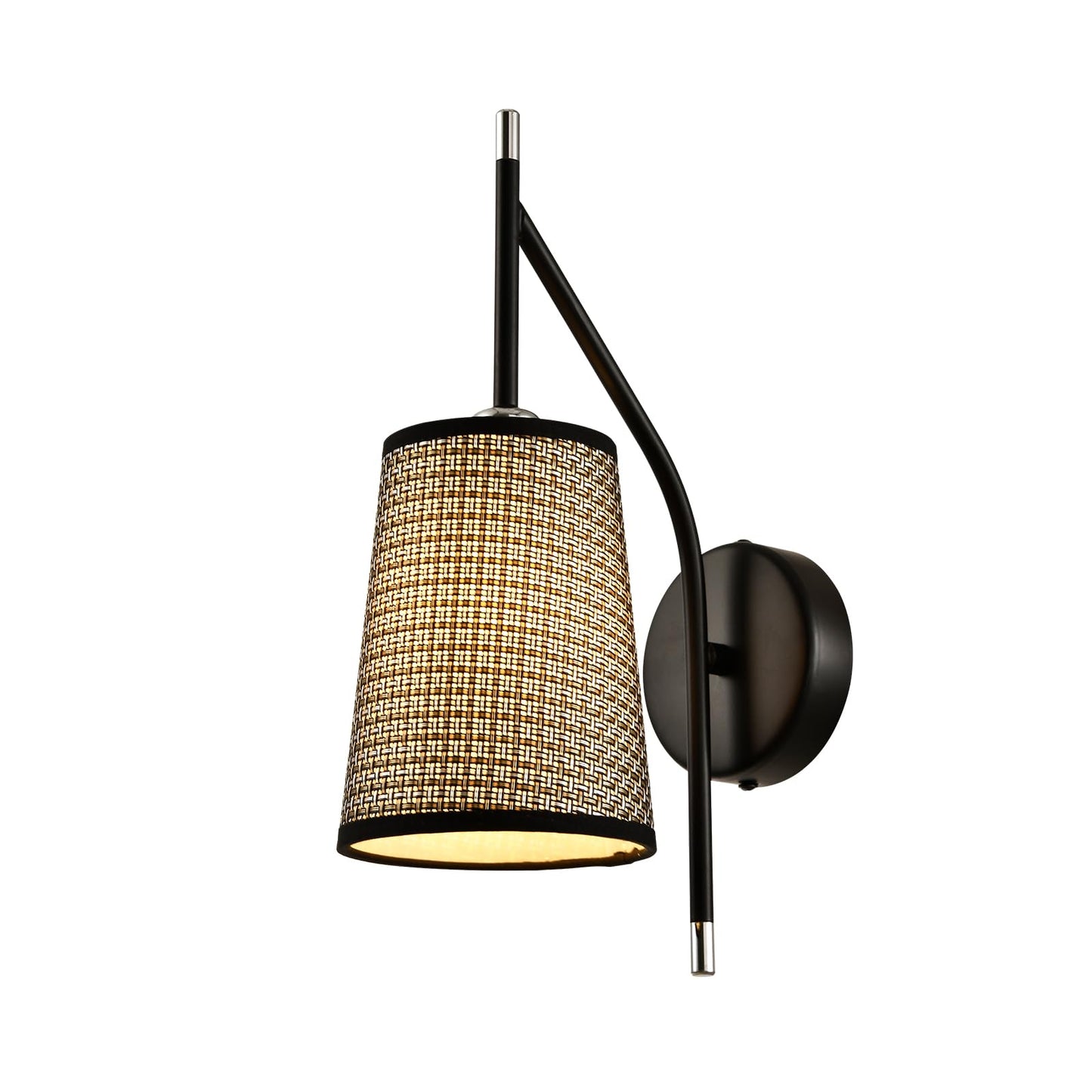 Wandleuchte mit beigem Stoffschirm, schwarzem Metallarm und mattschwarzem Wandhalter