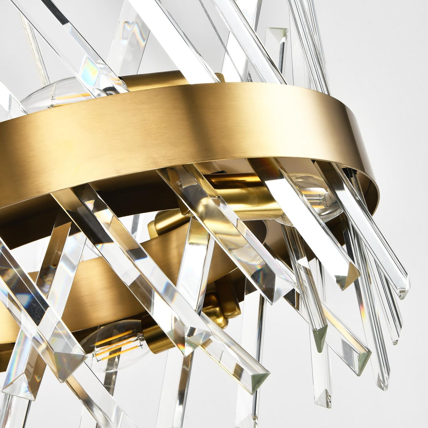 LQWELL® Pendelleuchte mit Champagner-Gold Deckenring und klaren Kristallglas-Elementen