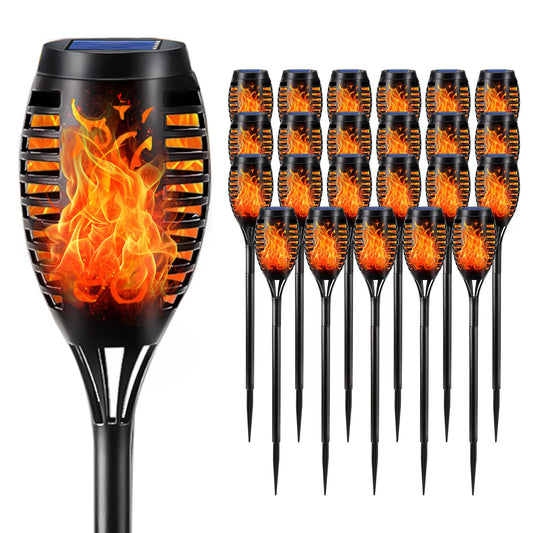 Solar-Fackellicht-Set mit Flammeneffekt, schwarze Stehleuchten mit Glasflamme