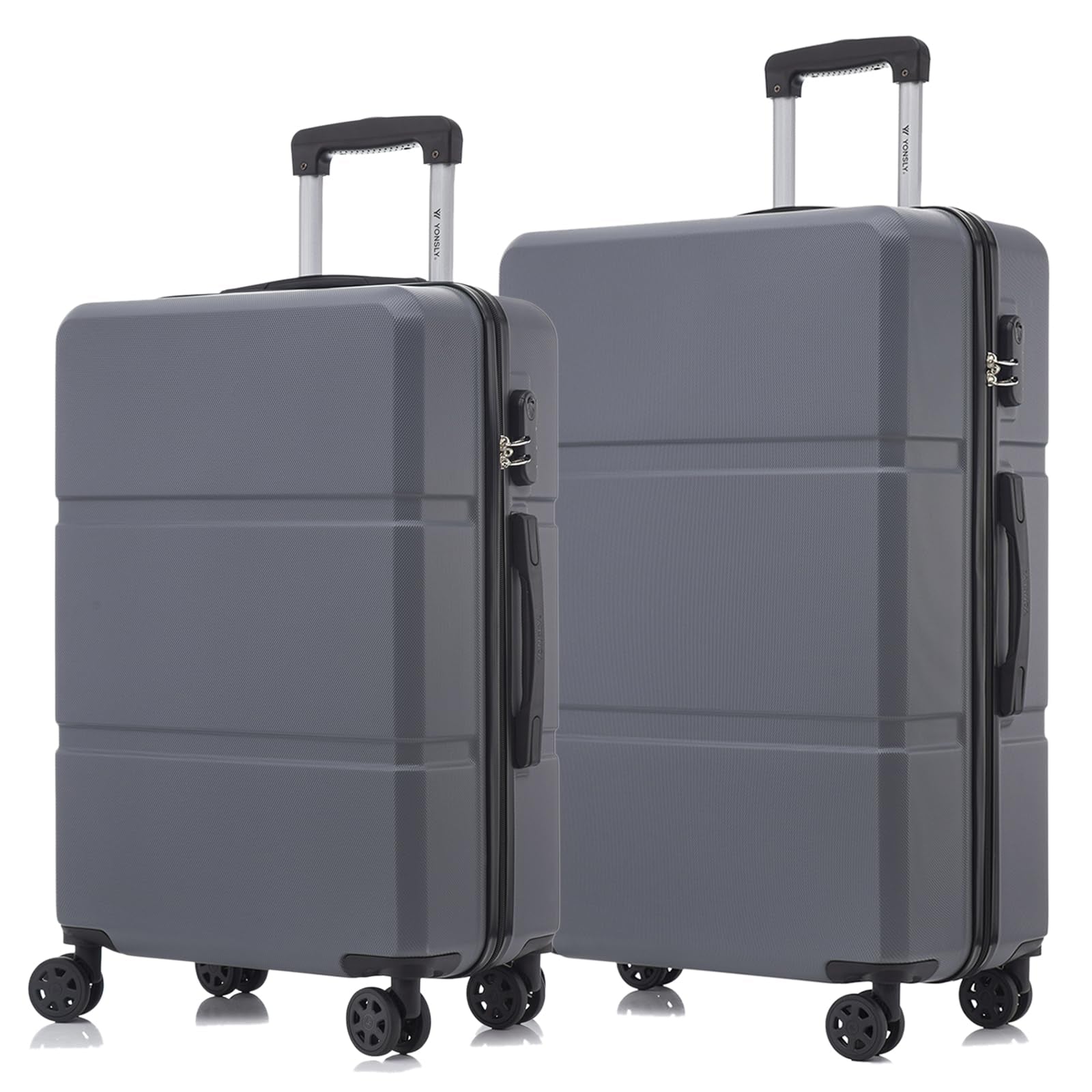 Hartschalen-Trolley-Reisekoffer-Set mit 4 Rollen und ausziehbarem Griff, graublau.