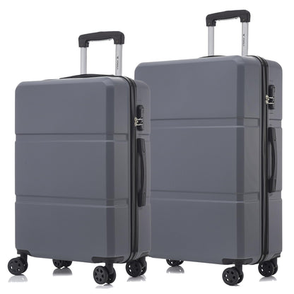 Hartschalen-Trolley-Reisekoffer-Set mit 4 Rollen und ausziehbarem Griff, graublau.