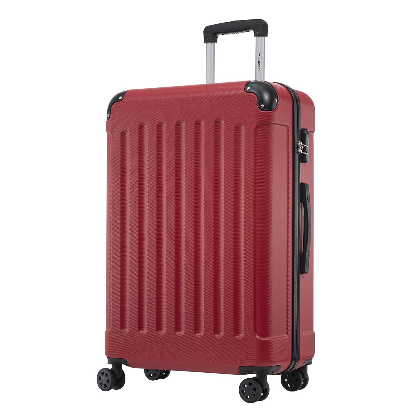 YONSLY® Rollkoffer in Rot, Hartschale, 4 Rollen, Teleskopgriff, seitlicher Griffbereich