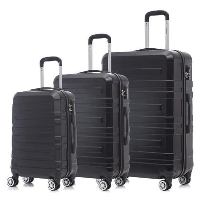 3-teiliges Trolley-Kofferset mit Hartschale, 4 Doppelrollen und Zahlenschloss, schwarz