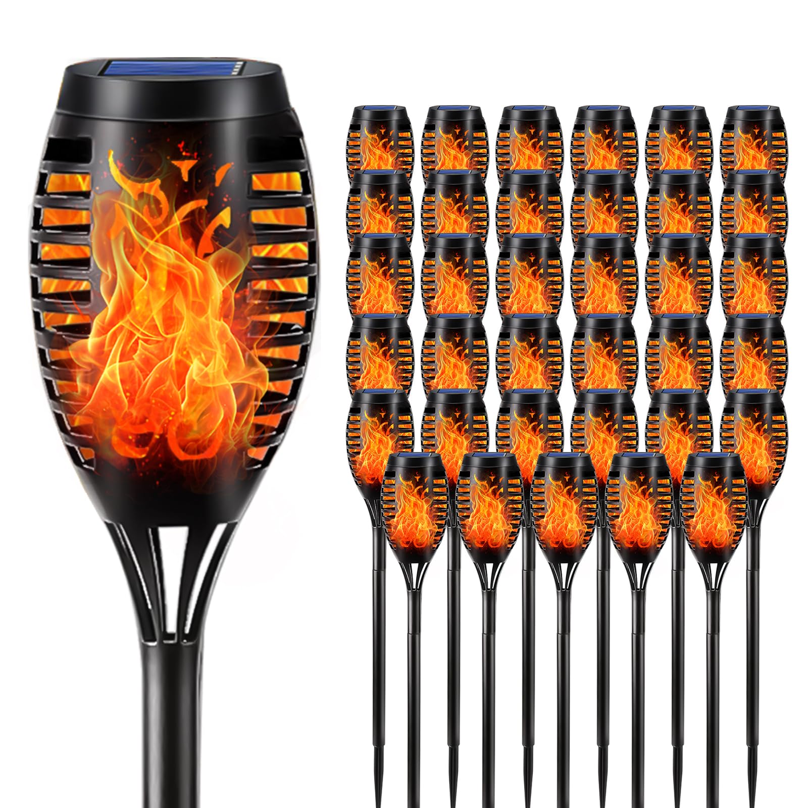 Solar-Fackellicht mit Flammeneffekt, schwarze Stehleuchte mit sichtbarer Flamme im Glas