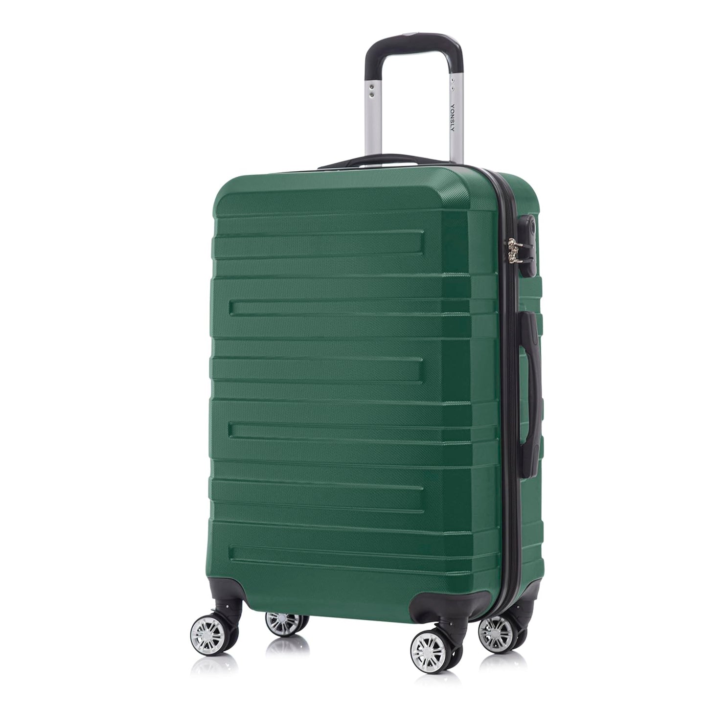 Reisekoffer dunkelgrün mit ausziehbarem Griff, Seitenverschlüssen und 4 Rollen