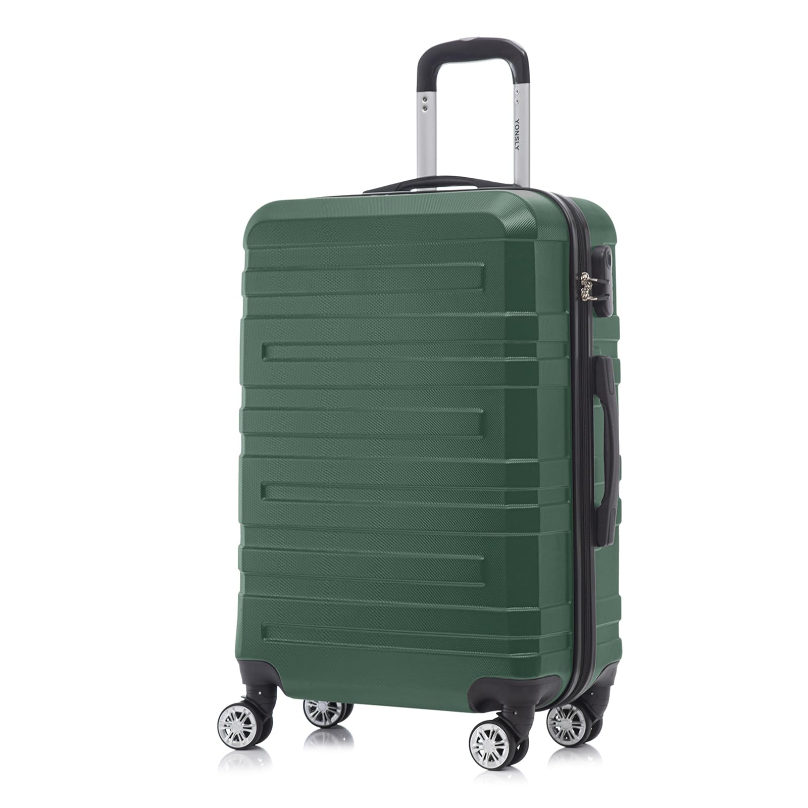 Reisekoffer dunkelgrün mit ausziehbarem Griff, Seitenverschlüssen und 4 Rollen