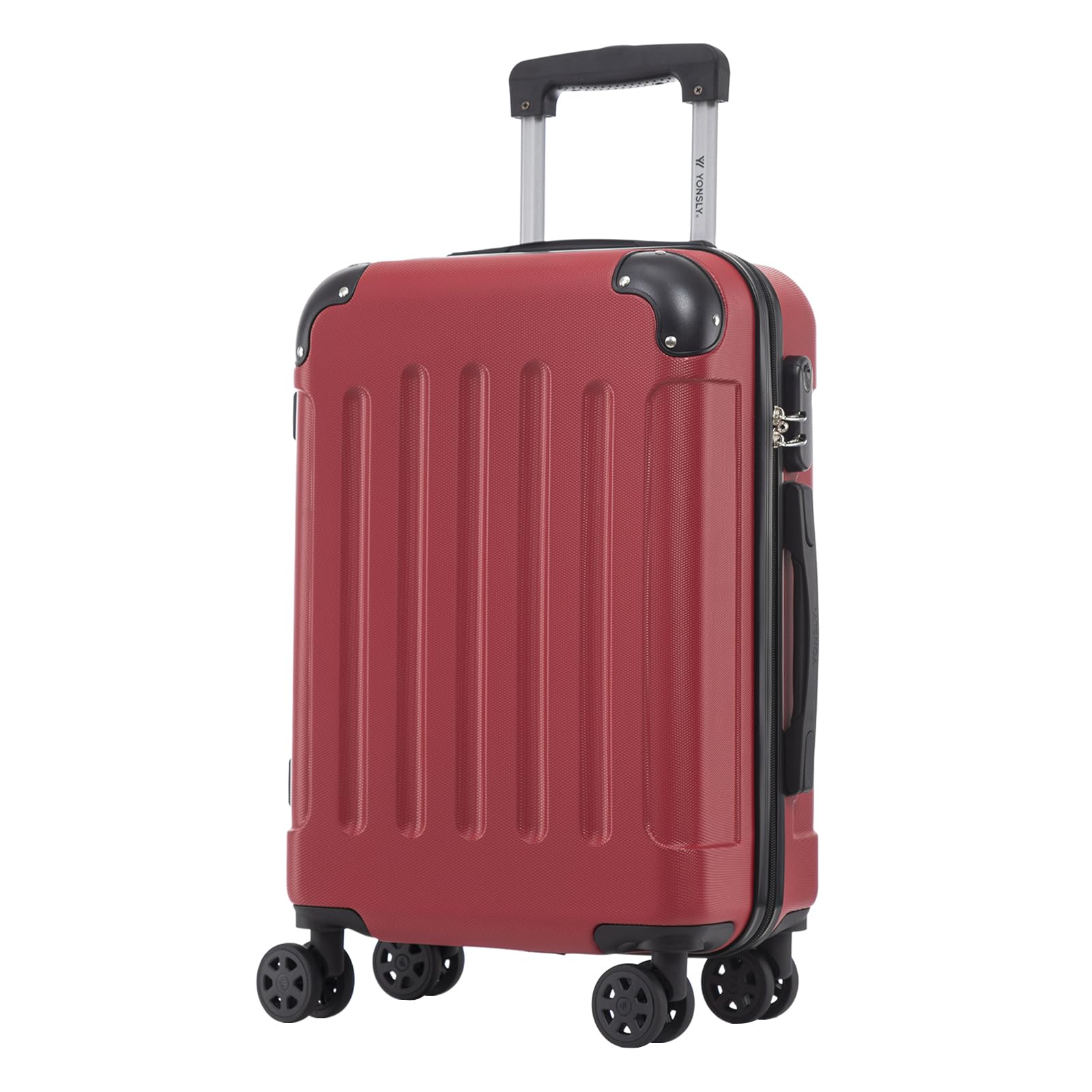 YONSLY® Rollkoffer in Rot, Hartschale, 4 Rollen, Teleskopgriff, Zahlenschloss
